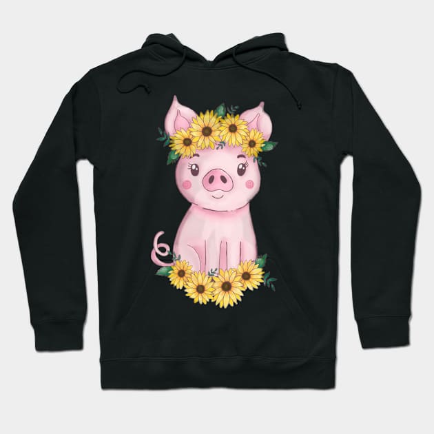 Cute Sunflower Pig Hoodie by RuthMCreative